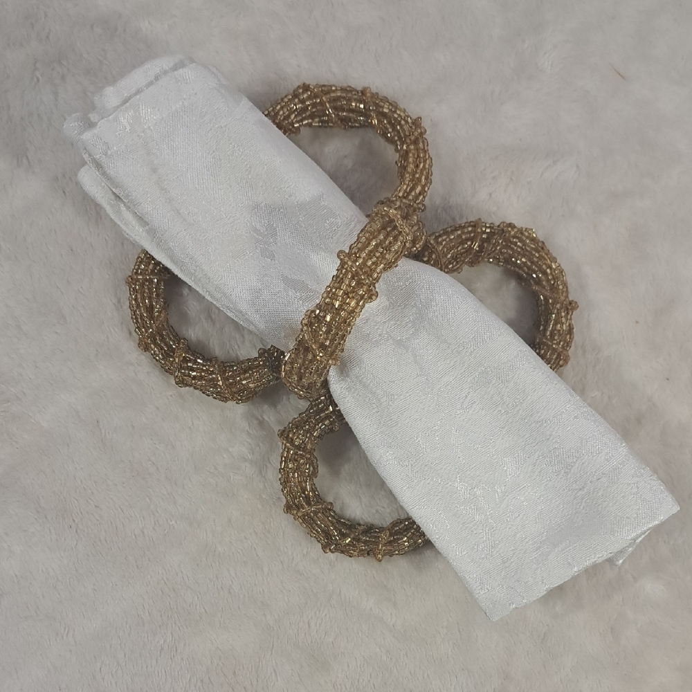 Elegant Gold Beaded Napkin Rings